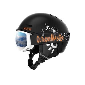 OutdoorMaster Kids Ski Helmet Goggles Set Small 52-56cm Black Snowboard